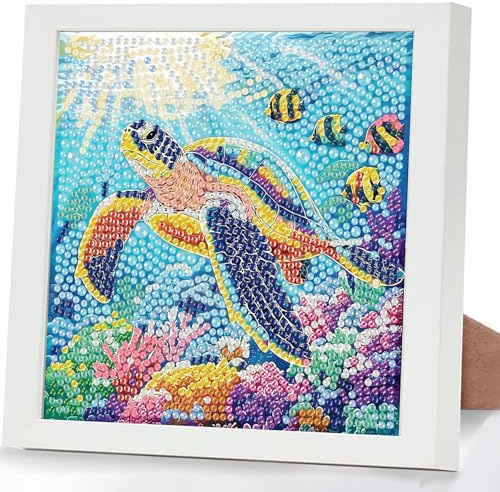 GHHKUD Schildkröte Diamond Painting Kinder mit Rahmen, 5D Diamond Painting Bilder Erwachsene, Diamant Malerei Set Geschenk für Kinder und Mädchen ab 6 8 10 Jahren, Diamant Art Home Decor(18x18cm)