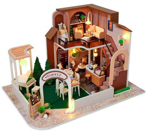 Kit de construction de maison miniature en bois vintage avec meubles et LED