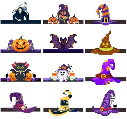 DLPRK 12 Piezas Sombreros de Fiesta Halloween DIY para Niños Sombreros de Papel Decorativos Unisex para Cumpleaños, Carnaval, Disfraces, Cosplay y Accesorios de Fiesta