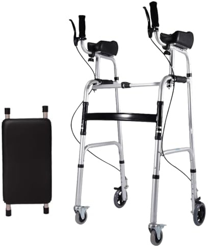 LoJax Seniors De Pie En Posición Vertical Rolling Walkers con Asiento 4 Ruedas Caminador De Ruedas Plegable De Servicio Pesado con Reposabrazos Frakes Desactivados Ayuda para Caminar