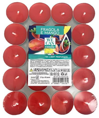 Ma Maison Tealight Confezione da 40 Candele Profumate in Alluminio Lunga Durata 4 Ore - Candeline, Decorative, per la Casa, Lumini - Per Interni Colorate (Fragola e Mango | Tropicale)
