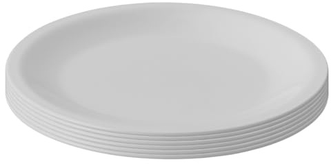 Engelland - Set of 6 Plastic Plates, Light Grey, Diameter 23.5 cm, Flat, Shatterproof, Reusable, Reusable, Plastic Plates, Microwave & Dishwasher Safe, BPA-Free, Camping, Picnic, Party