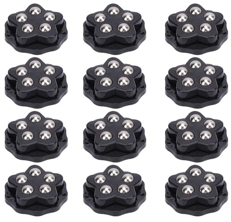 Alomejor Ruote Girevoli per Carichi Pesanti da 12 Pezzi con Pastiglie Freno per Apparecchi per Fioriere Ruote a Sfera in Acciaio (BLACK)
