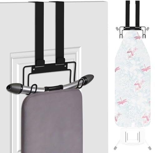 Doygim Over Door Ironing Board Hanger Ironing Board Wall Mount Ironing Board Hook with Screws for Y-Leg or T-Leg Ironing Board Storage for Laundry, Hotel Rooms (Black)