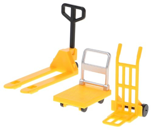 Veemoon Mini Chariot Élévateur Miniature Jaune, Petit Modèle Réduit en Plastique, Ensemble Éducatif 3 Pièces pour Garçon et Filles, Outil de Construction Ludique et Pédagogique