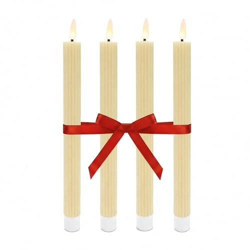 Relaxdays Candele a Stelo LED, Set da 4, HxD: 25 x 2 cm, Fiamma tremolante, Cera Vera, scanalature