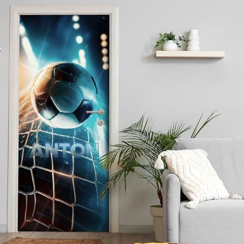 Türtapete selbstklebend | personalisiert mit Namen | 200 x 90 cm Fußball Stadion | Tür Aufkleber Poster Türfolie | Einteilig | Wasserfest 3D Türaufkleber Wandtattoo Türposter Teenager