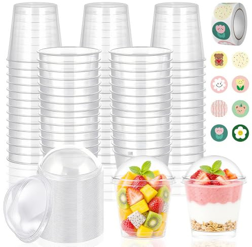 50 Stk Dessertgläser Plastik, 200ml Dessertbecher mit Deckel und Aufkleber