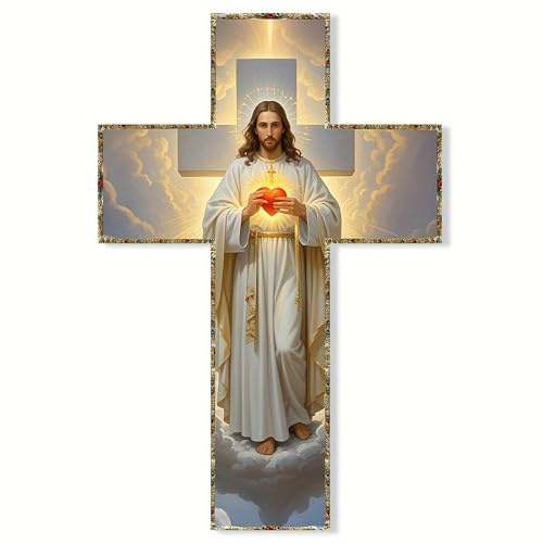 Joygoodta Jesus kors för vägg, 30 x 20 cm vintage träkors väggkors, katolsk och religiös andlig dekor för vardagsrum sovrum