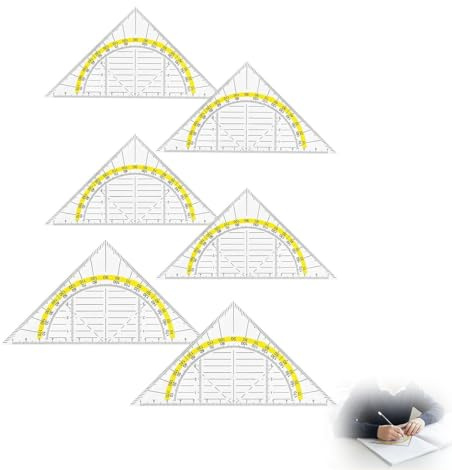 Squadra geometrica Set [6 pezzi] – righello triangolare trasparente con scala 15 cm goniometro classico per scuola e ufficio, Squadra piatto per studenti robusto e preciso