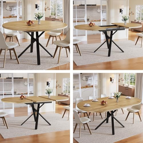staronce Ausziehbarer Esstisch 100-140 cm Rund-Oval – Stabiler X-Metallrahmen, verstellbare Füße, Holz-Optik MDF – Platzsparender Küchentisch für 2-6 Personen – Runder Tisch & ovaler Tisch