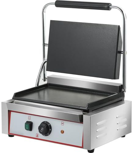 Stalwart Heavy Duty Large Panini Contact Grill 2200W Smooth Plate Commercial Countertop Sandwich Press with Adjustable Thermostat, Stainless Steel Body