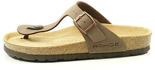 Rohde Damen Zehentrenner Pantolette Komfortweite G Fußbett gepolstert Alba 5628, Größe:38 EU, Farbe:Braun
