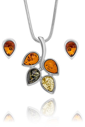 Copal Exquisites Damen Schmuckset Mit Bernstein Und Sterling Silber Halskette Und Tropfenförmigen Ohrringen