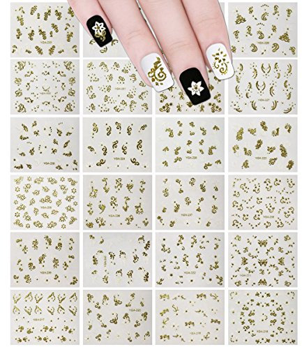 ALLYDREW 24 hojas de calcomanías de henna doradas y blancas con diseño de mandala, decoración de uñas
