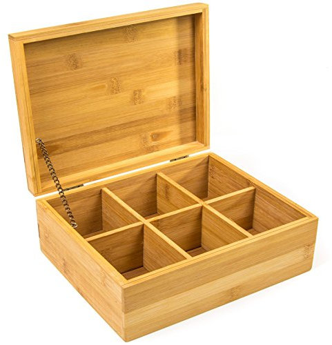 Real Bamboo 6 Compartment Tea Bag Box