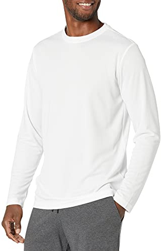 Amazon Essentials Herren Langärmeliges Tech-Funktions-T-Shirt, Weiß, L