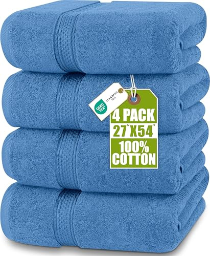Utopia Towels - Lot de 4 Serviettes de Bain (69x137 cm) - 100% Coton filé à l'anneau, séchage Rapide, très absorbantes, Douces au Toucher, parfaites pour Un Usage Quotidien - Bleu Electrique