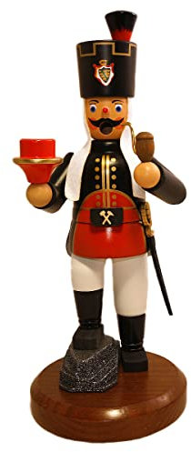 Rudolphs-Schatzkiste Räuchermann Bergmann auf Stein Rot mit Kerzenhalter + weißem Tuch 22cm NEU Erzgebirge Rauchfigur Rauchmann Räuchermännel