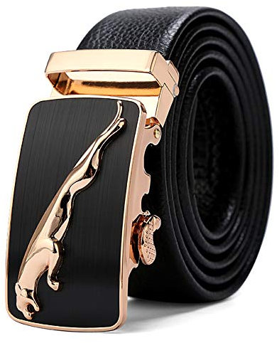 Herren Gürtel Echt leder Jaguar Metallschnalle Ledergürtel Ratsche Automatik Freizeit Belt für Männer Kleidung Business Retro Jeans Bund Verstellbare Grösse
