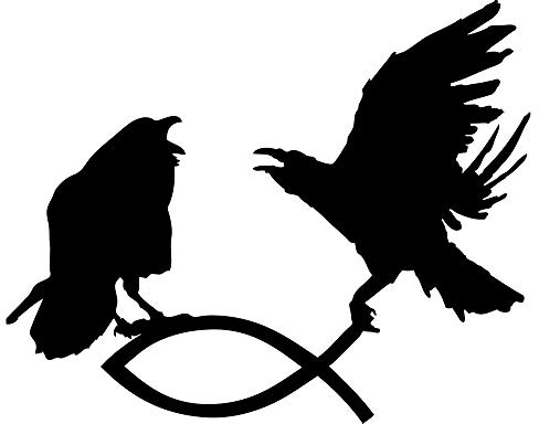 Raben greifen Christenfisch Autoaufkleber | Hugin und Munin fangen Fisch Auto-Aufkleber (schwarz)