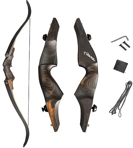 AMEYXGS 60 Zoll Bogenschießen Takedown Recurve Bogen Set Erwachsene 20-60lbs Rechter Jagdbogen aus schwarzem Holz Riser Bogen für die Jagd auf Zielübungen (Recurve Bogen, 25lbs)