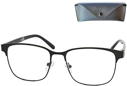 Mini Brille Vintage Lesebrille Metall Rechteckig Graphit Schwarz mit Etui | +1,0 bis +2,5 Dioptrien, 134 mm Breite, 54 x 44 mm Gläser, 12-15 mm Brücke, 140 mm Bügel, ca. 26 g