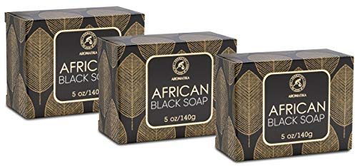 Sapone nero Africano 3x140 g - Idratante - Nutriente - Sapone nero Africano Grezzo e Naturale 100% con Burro di Karitè e Olio di Cocco - Per Tutte le Pelli - Ingredienti Naturali
