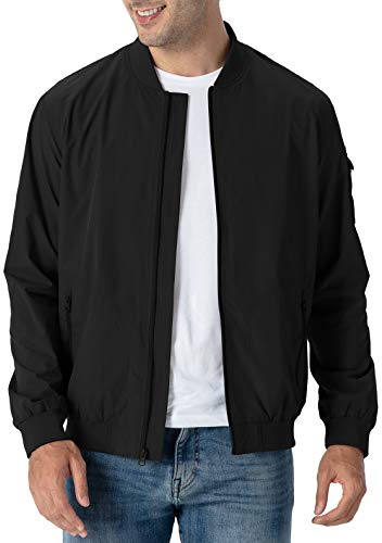Rdruko Men's Windbreaker Lightweight Bomber Jacket Causal Fashion Light Jacket(Black, US XXL)