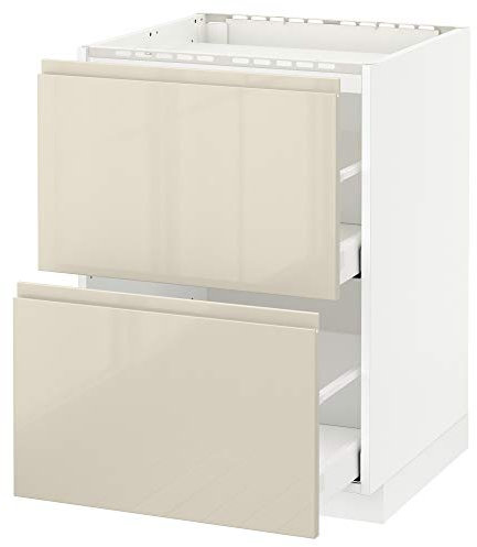 Table de cuisson METOD/MAXIMERA - 2 façades - 2 tiroirs - 60 x 62,1 x 88 cm - Blanc brillant - Beige clair