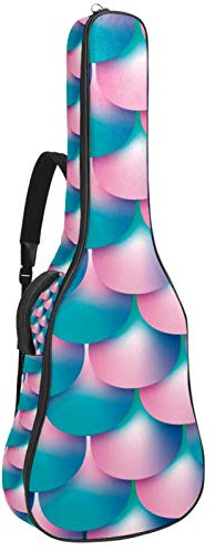 Gitarren-Gigbag, wasserdicht, Reißverschluss, weicher Gitarren-Rucksack, Bassgitarre, Akustik- und klassische Folk-Gitarren-Tasche, Blau / Pink mit Fischschwanz und Meerjungfrauenmuster