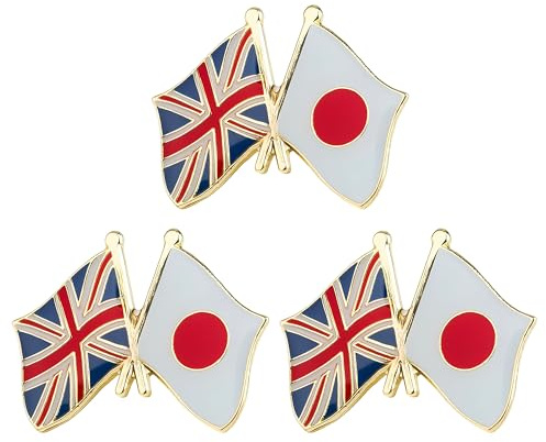 3 X UK & Japan Friendship Flag Lapel Pins – 2.4 x 1.9 cm Crossed Enamel Badges – Union Jack and Hinomaru National Flags – Durable Metal Pins for Diplomacy, Events, Gifts, and Collectors