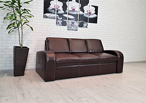 Quattro Meble Dunkelbraunes Echtleder 3 er Sofa Oslo FS mit Schlaffunktion Ledersofa Echt Leder Couch große Farbauswahl !!! (Breite 200 cm)