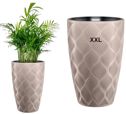 MELTOM Blumenkübel Blumentopf Pflanzkübel mit Herausnehmbaren Einsatz Rund 3D Effekt Dekorativ (Taupe, XXL)