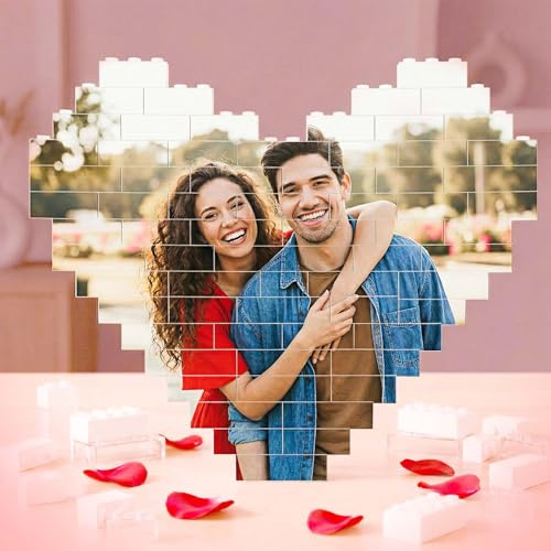 VEELU Personalisierte Puzzle Bausteine mit Foto & Text, Fotogeschenke zum Valentinstag Jahrestag Hochzeit Geburtstag, Puzzle Selbst Gestalten, Personalisierte Geschenke für Ihn & Sie, Paare