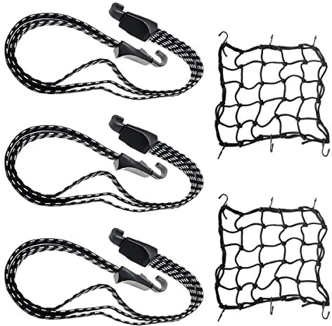 Tendeur Elastique 5 Pièces avec Crochets - Plat 3 en 1 pour Porte-Bagages, Vélo, Filet Moto Bagage 40 X 40cm