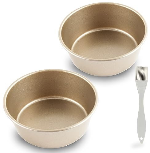 VinBee 2Pcs Small Cake Tin, Air Fryer Egg Moulds with Oil Brush 4 Inch,Non-Stick Mini Cake Tin Pudding Muffin Mould for Air Fryer Baking Fried Egg Muffin Sandwiches, Breakfast Kitchen Cooking