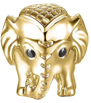 CHAMOON® Elefant Charm Anhänger 925 Sterling Silber mit 2 Zirkonia Steinen für Lederarmband Damen