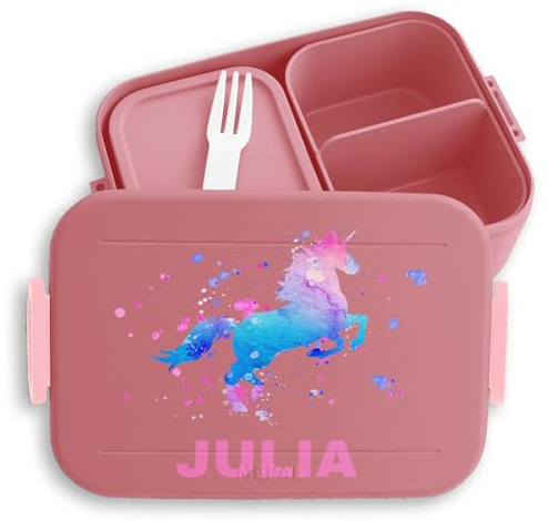 Kinder Bento Box Midi für Mepal Bentobox - Einhorn Lunchbox Unicorn Brotbox Einhörner I - 900 ml - Rosa - personalisierte jausenbox brotdose mädchen einhörnern schulanfang geschenke name