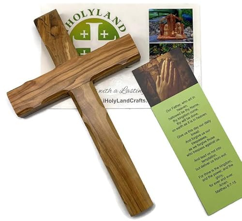 Olive Wood Cross from Bethlehem, Wall Hanging Wooden Cross, Confirmation Cross Gift, Baptism Gifts, Holy Wall Cross, Hand Made religious décor From the Holy Land (One X-Large10 x 6)