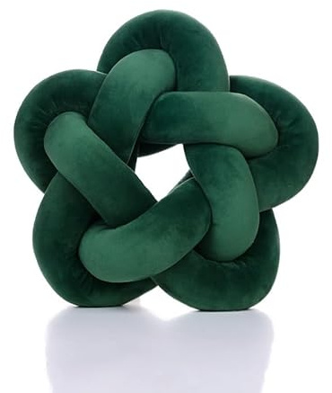 SYSUII Weiches Knoten-Kugelkissen, Fünfzackiger Stern Knotenkissen Geknotetes Kissen Baby Kissen Deko Kuschelkissen Wurfkissen für Schlafzimmer, Zuhause, Moderne Knotendekoration 32 * 32cm,grün
