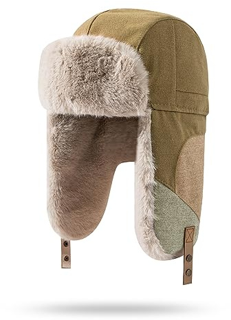 Clakllie Unisex Fliegermütze Wildleder Winddicht Trappermütze Warme Kunstfell Russische Mütze Warme Baumwolle Hut