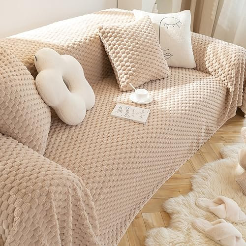 Couchbezüge für Liegesofas, superweicher, waschbarer Schonbezug, hunde- und haustiersicherer, dicker Möbelschutz, geeignet für Autodecken, Klimaanlagendecken, Reisedecken, Kniedecken ( Color : Khaki ,