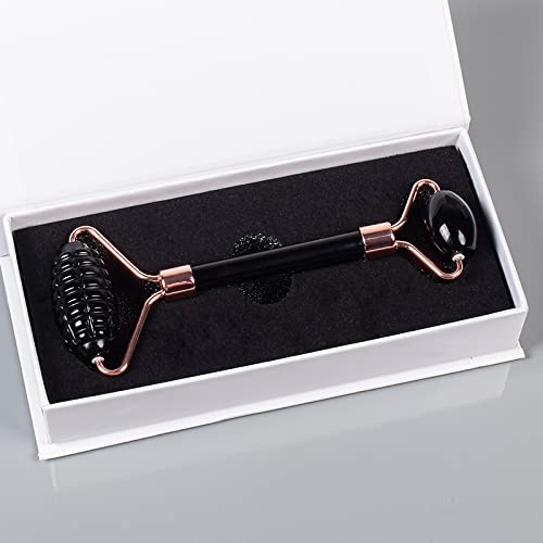 Schwarzer Obsidian-Werkzeug-Gesichtsroller Gua Sha Tools-Sets Naturstein-Kristall-Massage, Roller-Set Raumdekoration