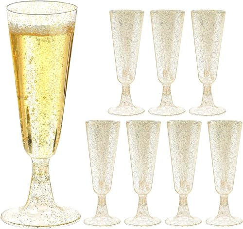 BFHRHF 50 Bicchieri da Spumante,150ML Oro Calice Trasparente Riutilizzabili, Bicchieri Spumante, Calici, Bicchieri per Feste Matrimoni Compleanni