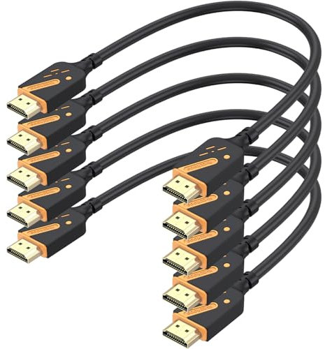 RyzzRooa Short HDMI Cable 1 Foot, 5-Pack, 18Gbps High Speed HDMI 2.0 Cable Male to Male Cord, 4K@60Hz, 2K@144Hz, ARC, HDCP2.2, 3D for Soundbar, TV, PS5/4, Laptor, Monitor, Camera etc（Orange）