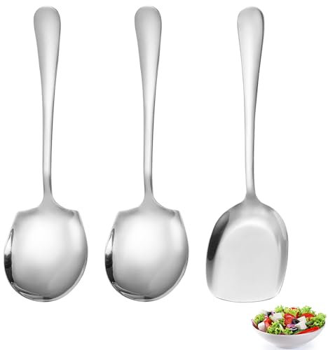 3 Stück Servierlöffel aus Edelstahl, Buffet Esslöffel, Großer Löffel, Salatbesteck Edelstahl Servierlöffel mit Langen Griffen für Zuhause, Bankett, Hotel Restaurant