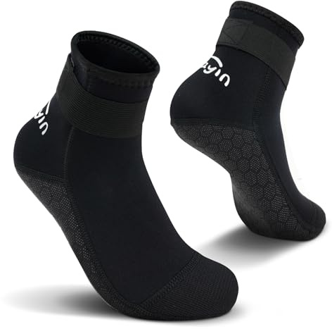 Yikayin Calzini in neoprene, da 3 mm, per uomo, donna, uomo, donna, donna, nuoto, da spiaggia, per snorkeling, kayak, sci, Nero , S