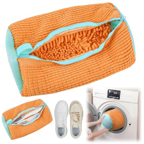 Skotvättpåse tvättmaskin 1 st multiskydd skopåse tvättmaskin återanvändbara sneakers tvättpåse för alla typer av skor, både skor och tvättmaskin (orange färg)