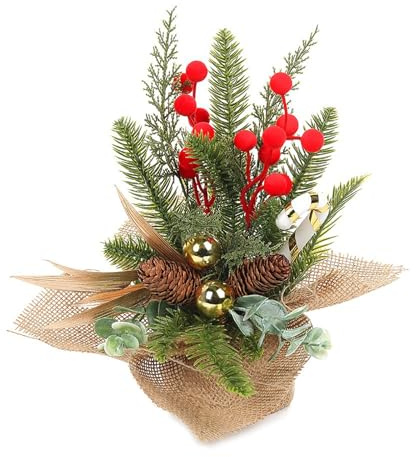 Árboles de Navidad Artificiales de Bayas Rojas, árbol de Navidad de Bayas de Mesa, árbol de Bayas Pequeñas de Planta Sintética con Base Ponderada de Arpillera para (El estilo